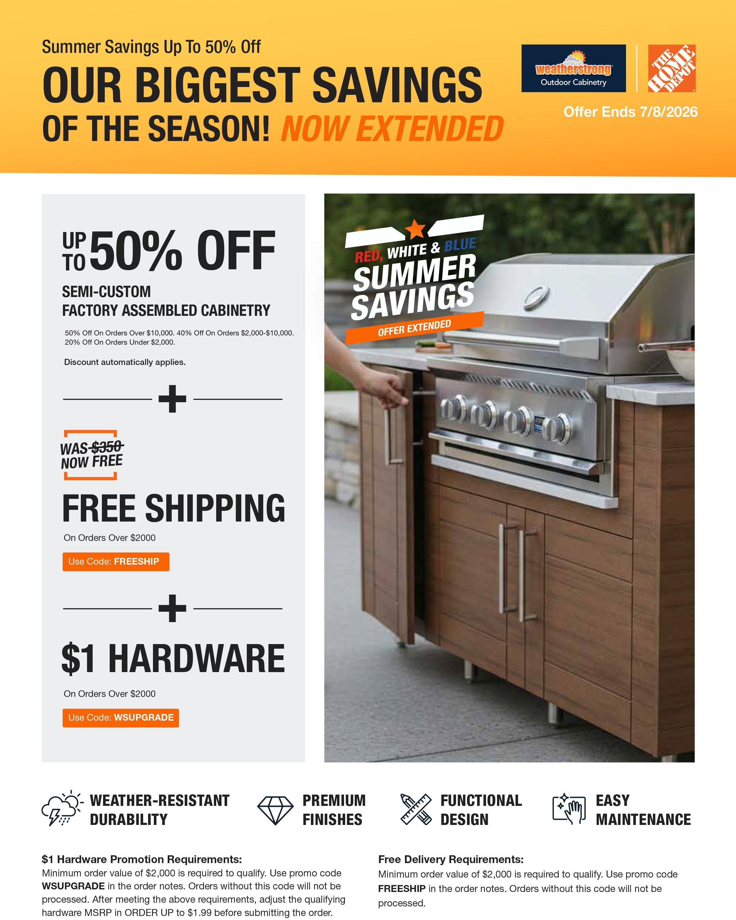 Summer Savings EXTENDED: Up to 50% OFF + $1 Hardware + Free Delivery!